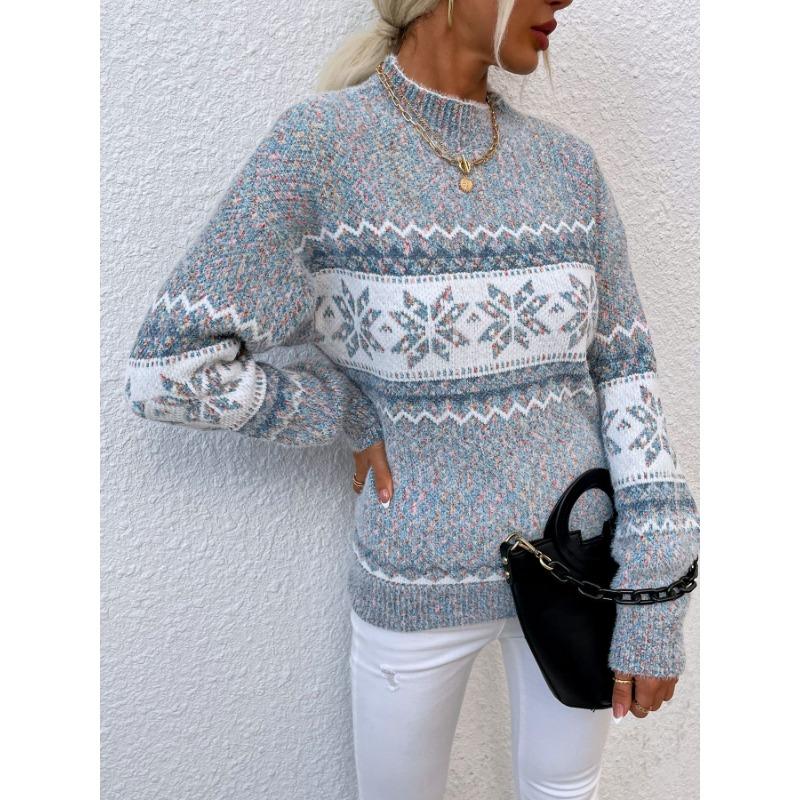 Women S Half High Neck Snowflake Pullover Knit Sweater