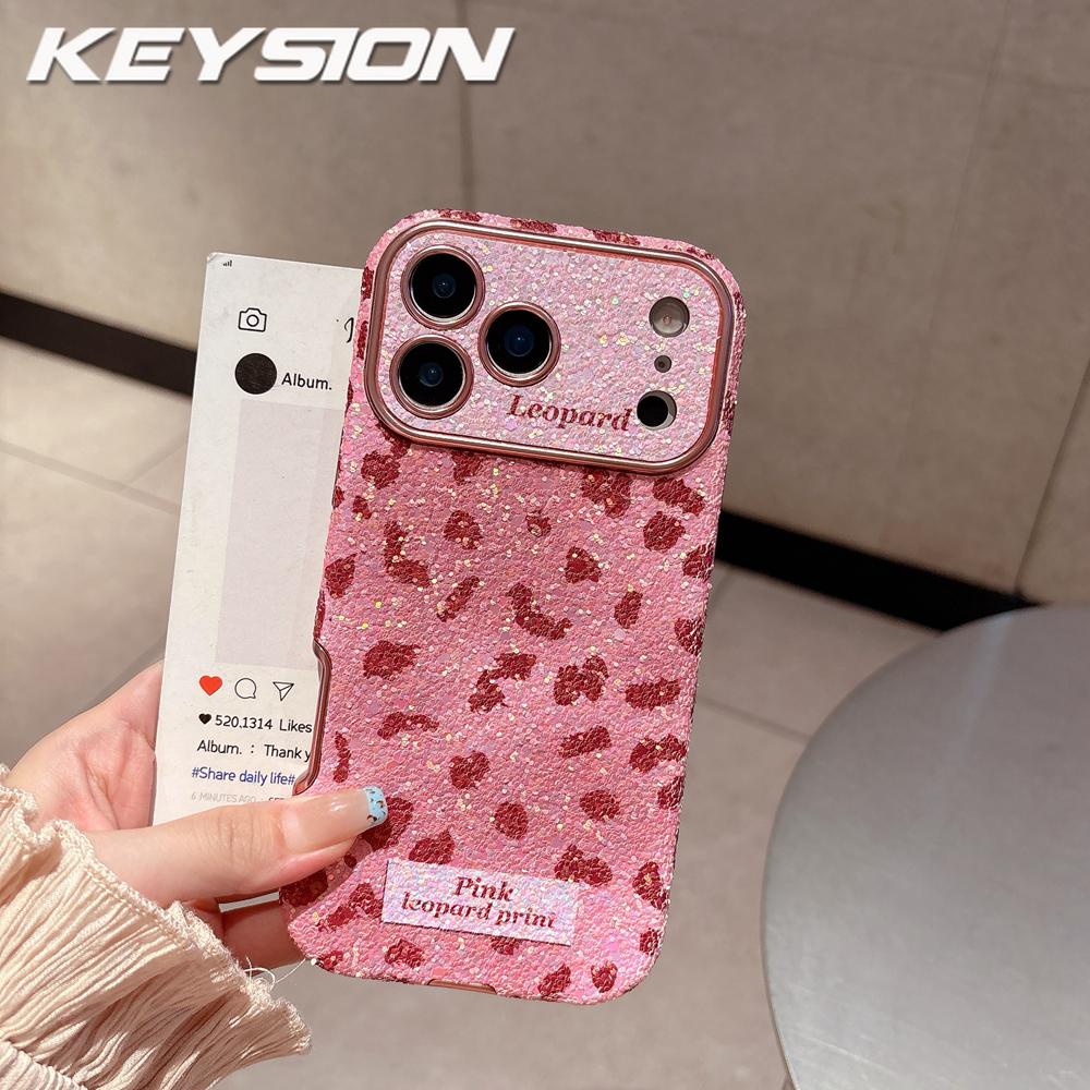KEYSION Fashion Cute Leopard Print Phone Case for iPhone 14 15 16 17 Pro Max Rounded Edges Shockproof Cover for iPhone 15 16 17