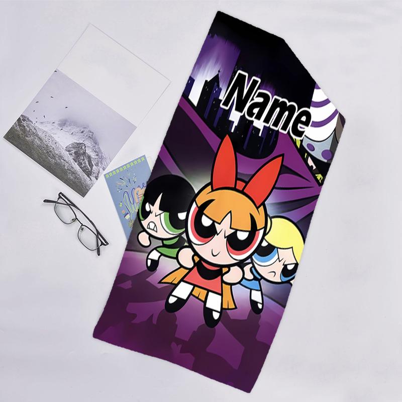 1pc The Powerpuff Girls6 Beach Towel with Custom Name, Beach/Swimming/Bath/Picnic/Camping Towel, Suitable for Seaside Beaches