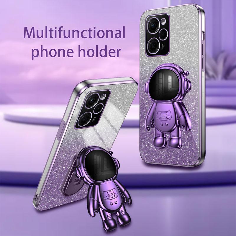 

For Xiaomi Redmi Note 12 Pro Speed 5G/Poco X5 Pro 5G Case PC+TPU Electroplating Astronaut Kickstand Cover Purple