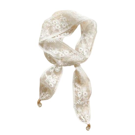 Hair Tie Embroidery Lace Flower Pattern Hollow Hair Band with Beads Pendant Solid Color Design Headband Hair Decoration