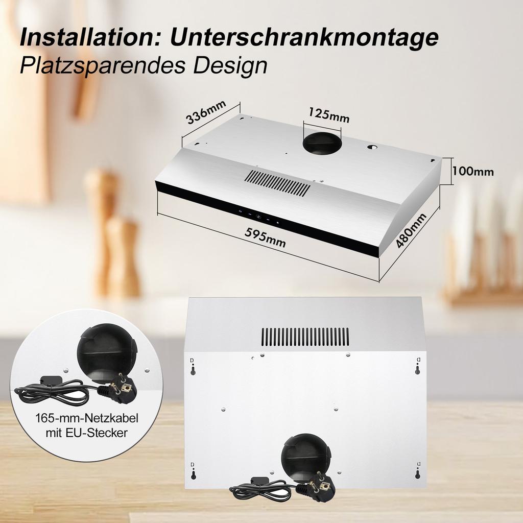 TopStrong 60cm Ducted/Ductless Range Hood, Under Cabinet, with CF-K Activated Carbon Filter,Stainless Steel Range Hood,Touch