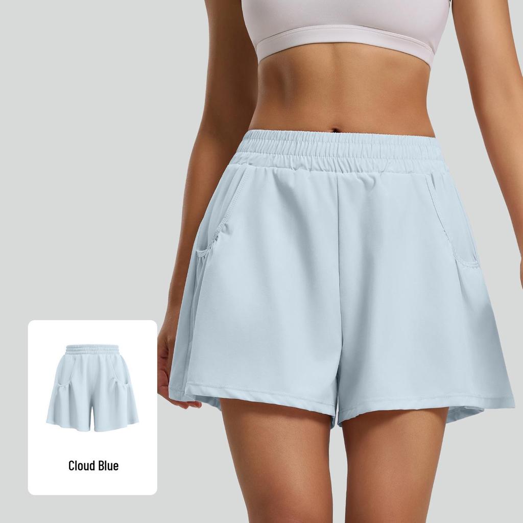 Women's High-Waist Breathable Yoga Shorts with Pockets – Loose Fit for Running & Fitness