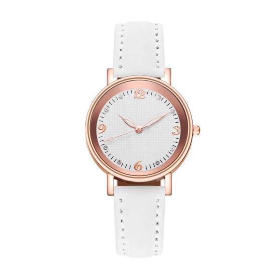 

Women Faux Leather Strap Watch Luminous Round Dial Analog Watch Minimalist Ladies Casual Formal Wristwatch Gifts for Her білий
