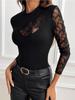 Damen Sexy Schwarze Spitze Patchwork Unregelmäßiger Ausschnitt T-Shirt Tops Vielseitige Schrank-Essentials Modeartikel Shirt