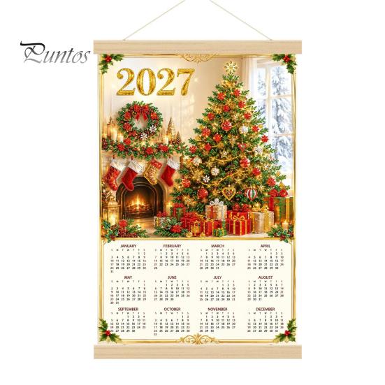 Decorative Daily Planner 2027 Faux Diamond Art Painting Wall Calendar, Jan. - Dec. Minimalist Decor 12 Monthly Planner, Canvas Artwork for Home