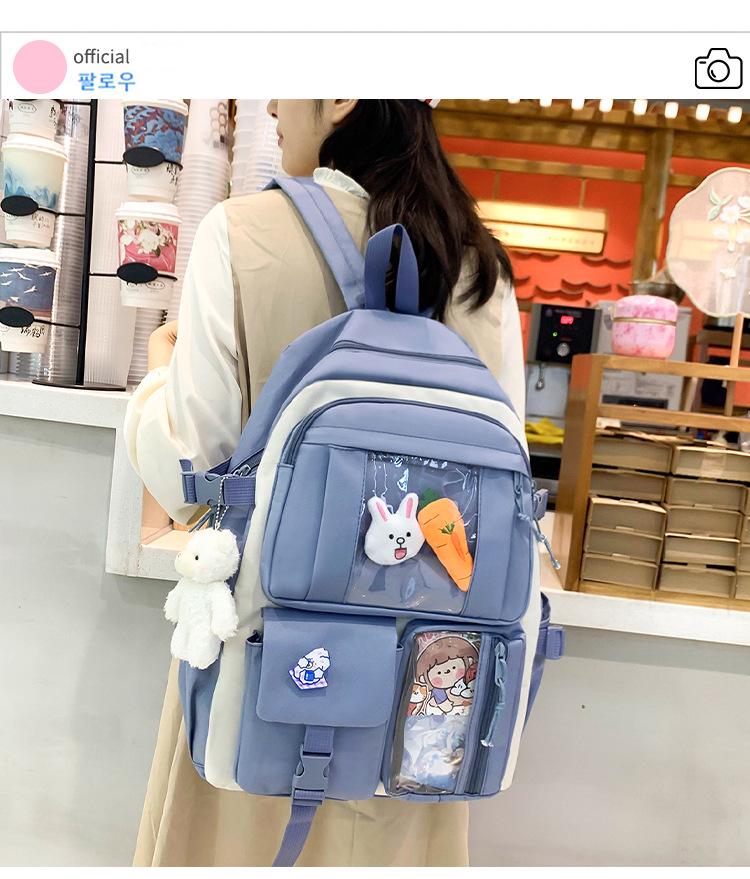 INS High School Durable Five-Piece Backpack Set for Girls - Large Capacity, Double Shoulder Bag for Junior and Middle School Students