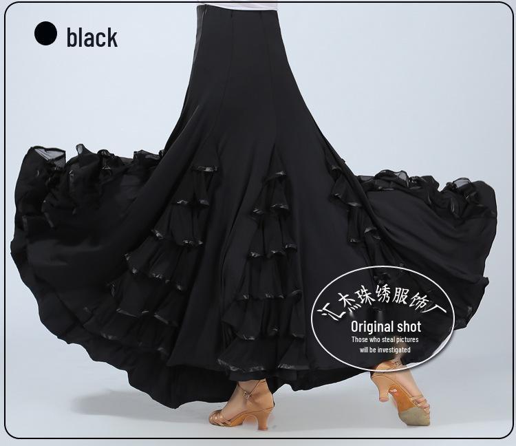 

Modern Ballroom Dance Costume: Standard Half Skirt with Large Hem for Competitions and Practice One Size