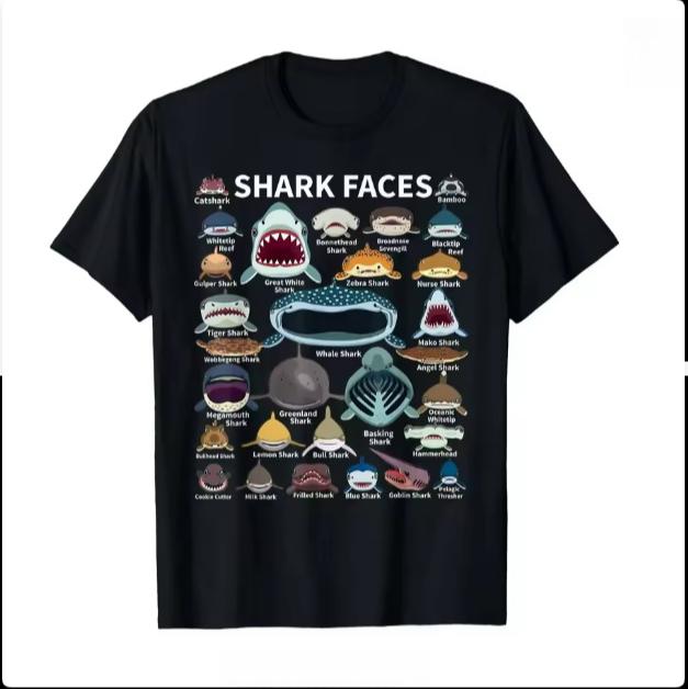Shark Faces of All Kinds T-shirt The Cephalopod Octopus Squid T-shirt Men Women Unisex Casual Tops Casual Daily Streetwear S