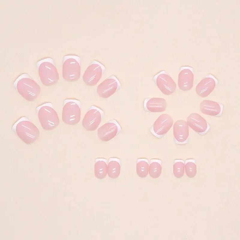 Fette per Unghie Corte Dolci Rosa da Ragazza 24 Pezzi Unghie False Corte alla Moda Versatili Francesi Minimaliste