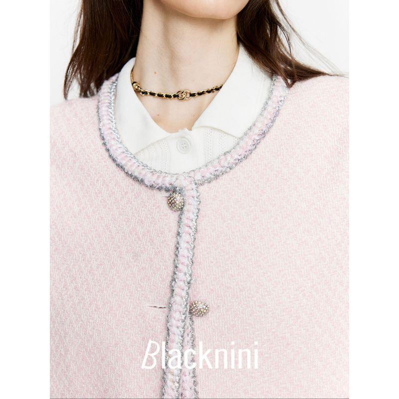 Blacknini Yin Waffle Pink Dai Spring Sakura Bai Nian Lt High Luxury Fabric Bell Sleeve Tweed Outwear