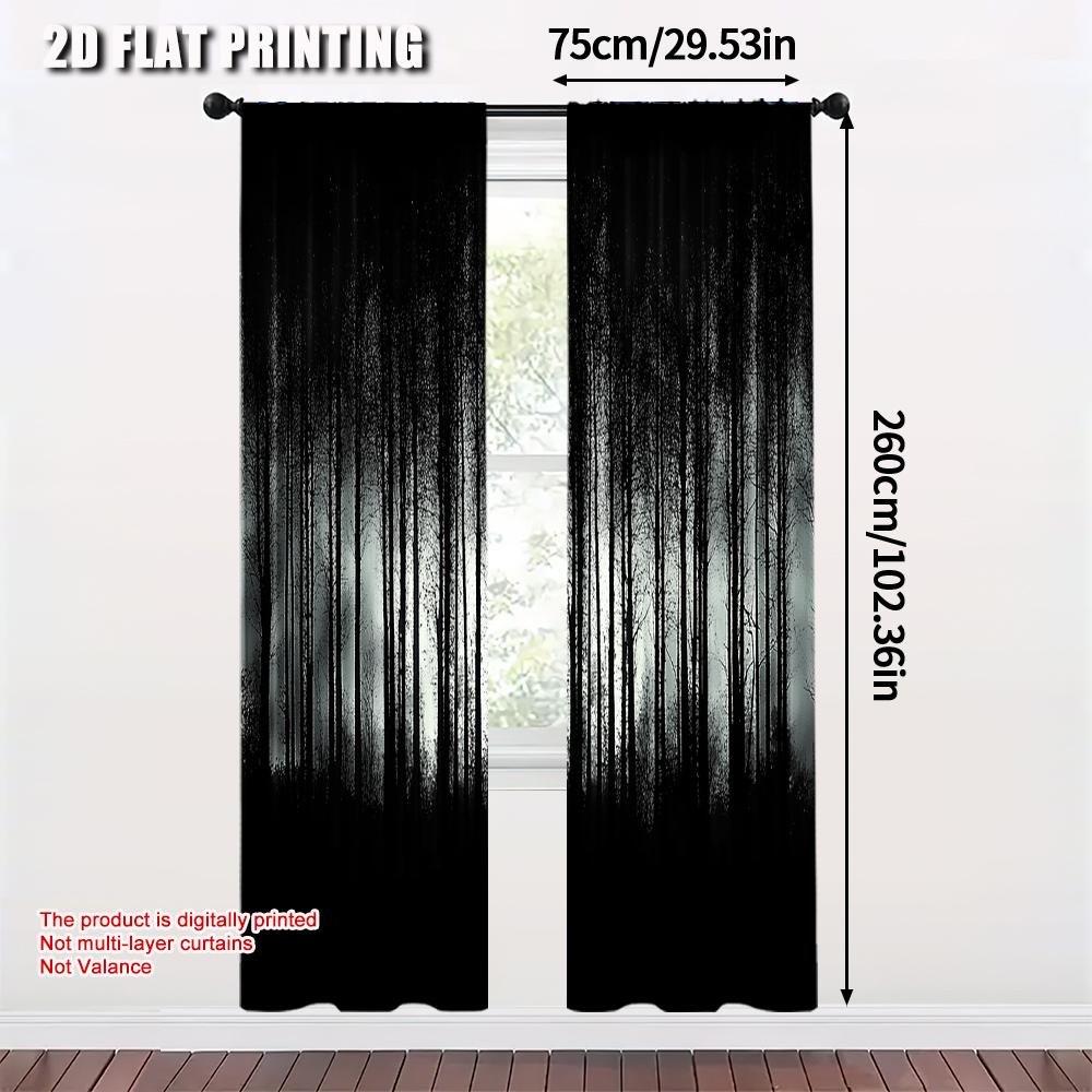 2pcs   Contemporary Curtains 2D print Gothic Black Forest & Pine Tree Print 100% Polyester (without rod) Art Deco Festive Perfect
