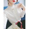 Polka Dot Shirt Women's New Fashion French Long Sleeve Bottoming Blouse Spring Autumn Loose Stand Collar OL Top M-4XL