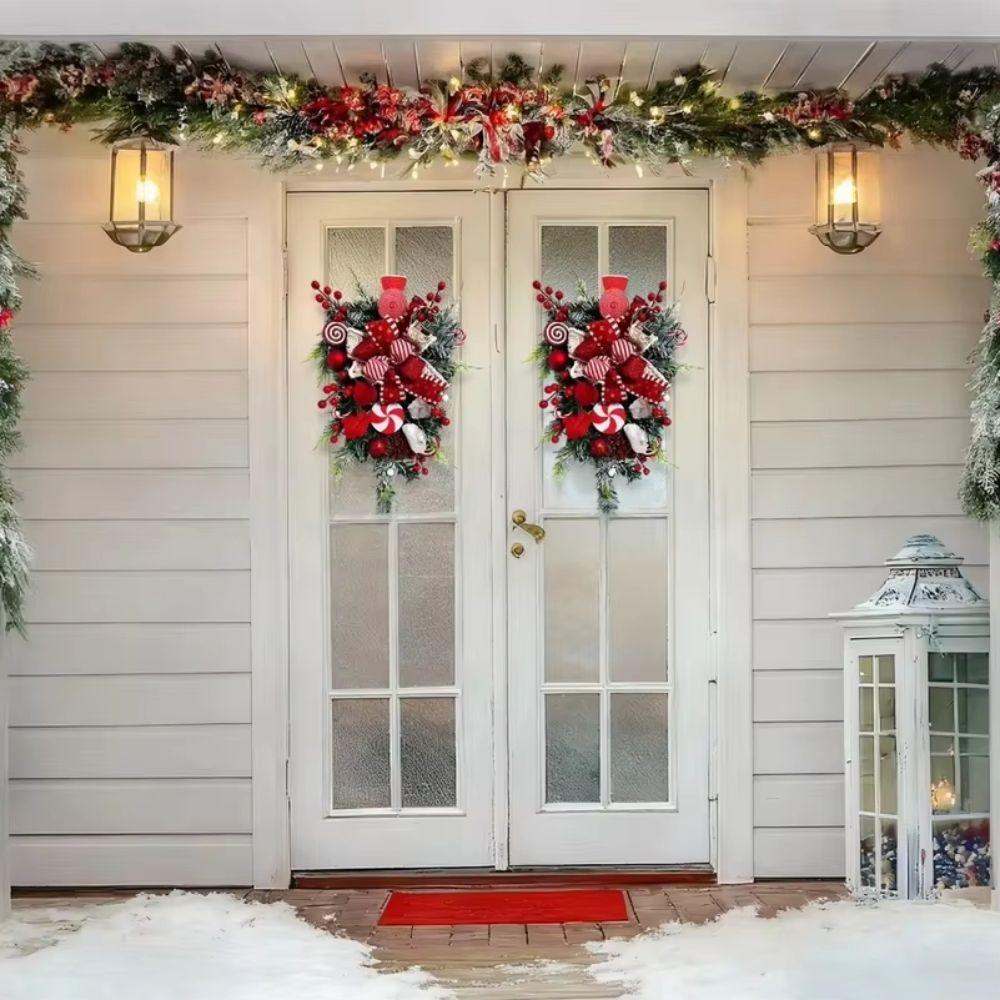 Red White Candy Christmas Wreath Lollipop Bow Pine Candy Inverted Tree Xmas