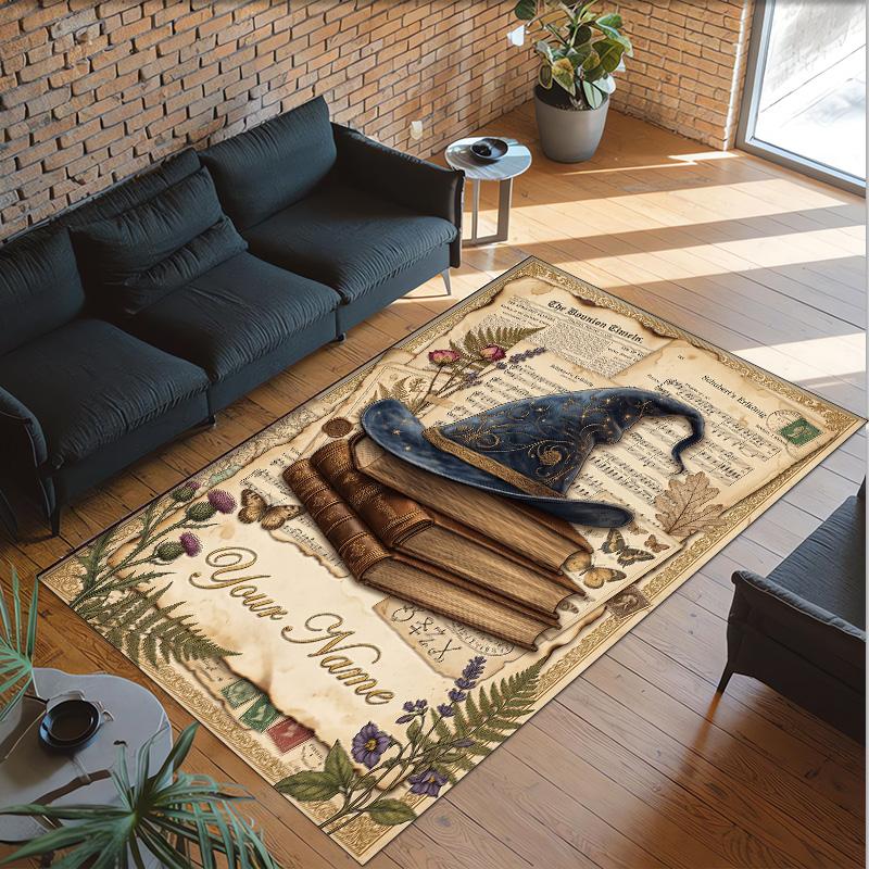 Witchcraft Theme Crystal Velvet Rug Personalized Custom Name Text Soft Floor Mat Home Decor