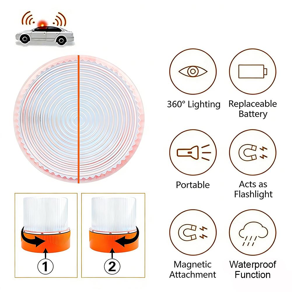 LED Emergency Warning Light White Amber Strobe Traffic Hazard Flashing Light for Vehicle Safety Built-in Battery Bottom Magnet