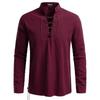 High Quality Men's Shirt Henry Long Sleeve Casual Beach Men's Stand-Up Collar Hippie Shirt