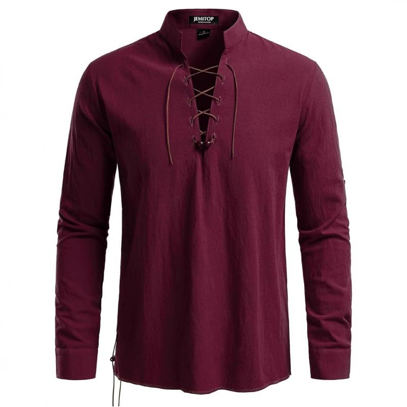 High Quality Men's Shirt Henry Long Sleeve Casual Beach Men's Stand-Up Collar Hippie Shirt
