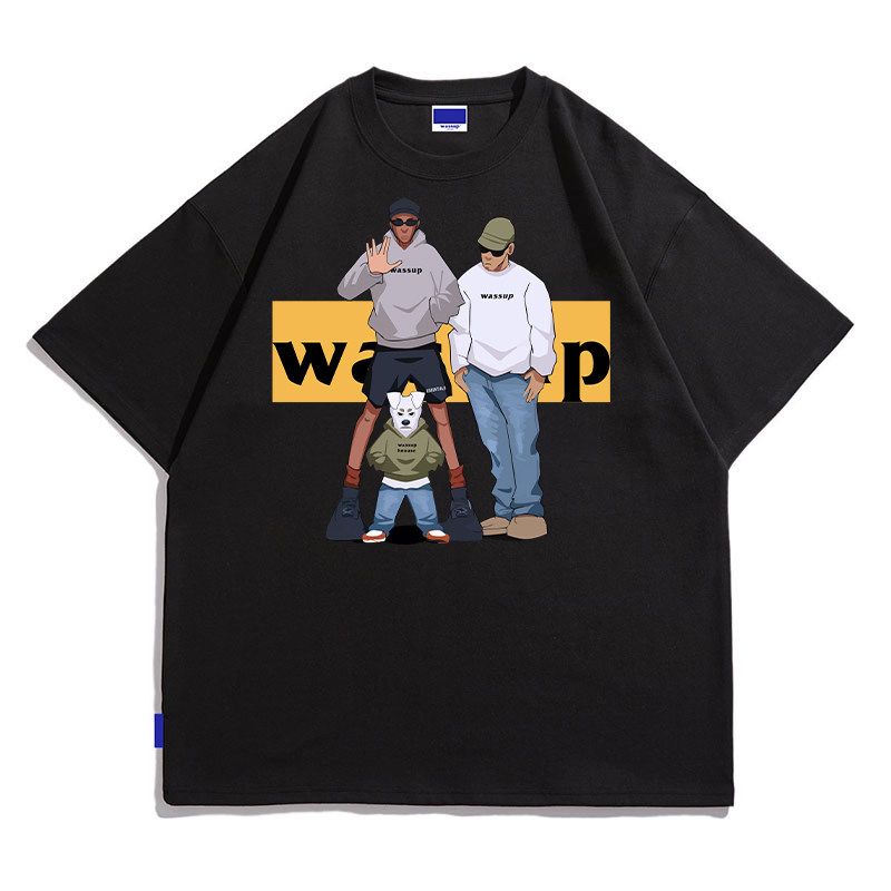 Wassup Heods Short-Sleeve T-Shirt for Men, Heavyweight American High Street Style, Trendy Brand, Ins Couple Half-Sleeve Summer Wear