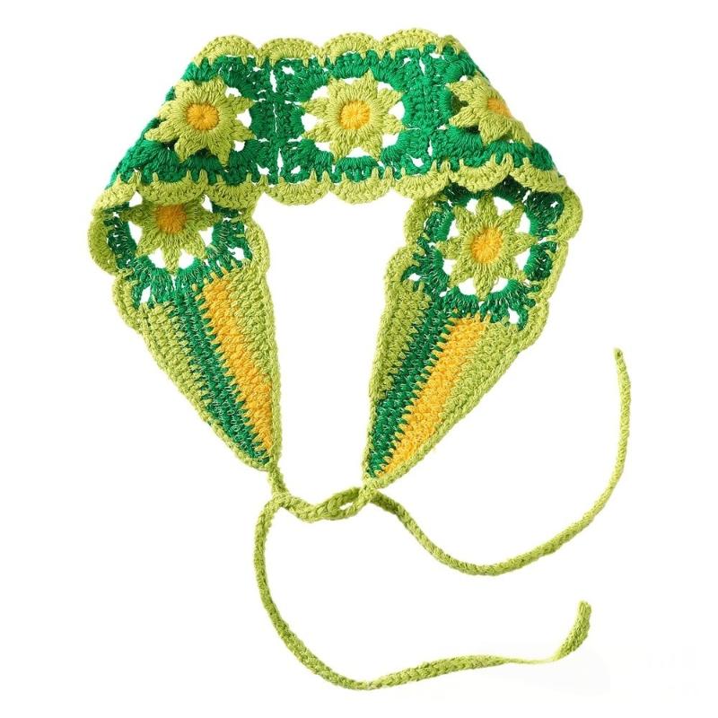Fascia in maglia floreale estiva Turbante elasticizzato Fascia per capelli con fiore all'uncinetto Copricapo Bandane Per Ragazze Donne Accessori per capelli