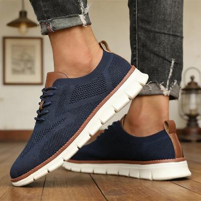 Lightweight Lace-Up Casual Men's Shoes Breathable Flying Loafers Men's Large Size Versatile Business Mesh Light Comfortable