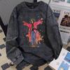 T-shirt a maniche lunghe da uomo American Retro lavata e invecchiata per la primavera, 100% cotone, vestibilità larga, taglia grande, pullover, top girocollo
