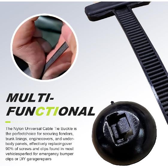 100 PCS Nylon Cable Tie Buckle, Polypropylene Anti-breakage & Anti-ageing Fixing Tape, Multi-functional Self-locking Cable Ties for Underbody Fender