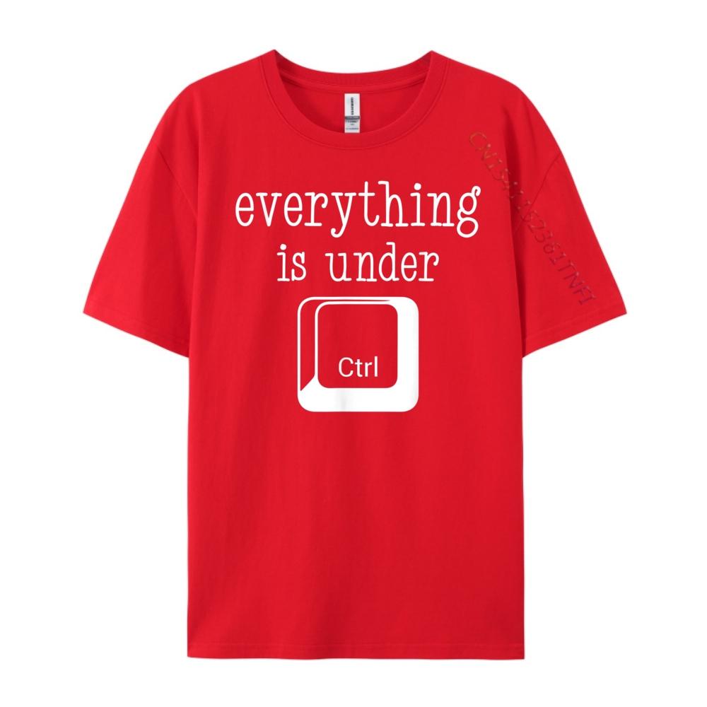 Funny Everything Is Under Ctrl Blue And White Graphic T Shirts Cotton T Shirt Men Vegan Luxury Designer Mans Short Sleeve S