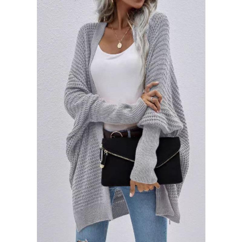 

Женский вязаный кардиган с V-образным вырезом на осень и зиму, летучая мышь, средней длины, свободный свитер для женщин One Size