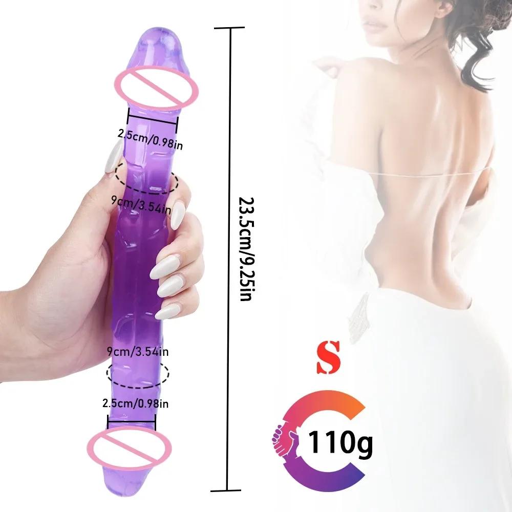 Dildo s dvojitou hlavou Long Jelly Realistic Dildo Dildo s dvojitým koncem Flexibilní velký penis pro ženy Sexuální hračky s masturbátorem pro lesbičky