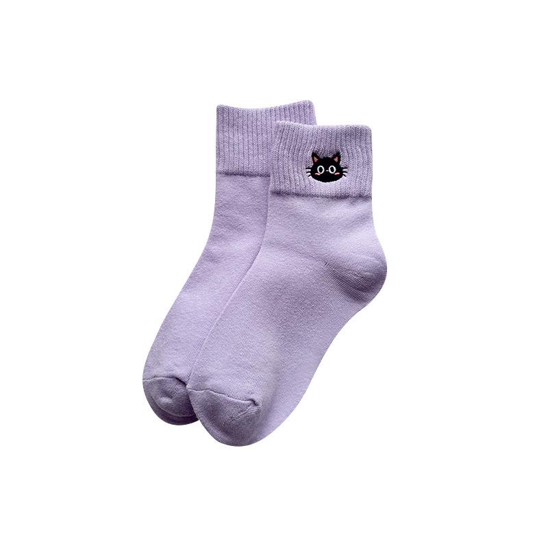 Cartoon Embroidered Kitten Ankle Socks - Summer and Spring Odor-resistant and Sweat-absorbent Pure-color Cotton Women's Socks