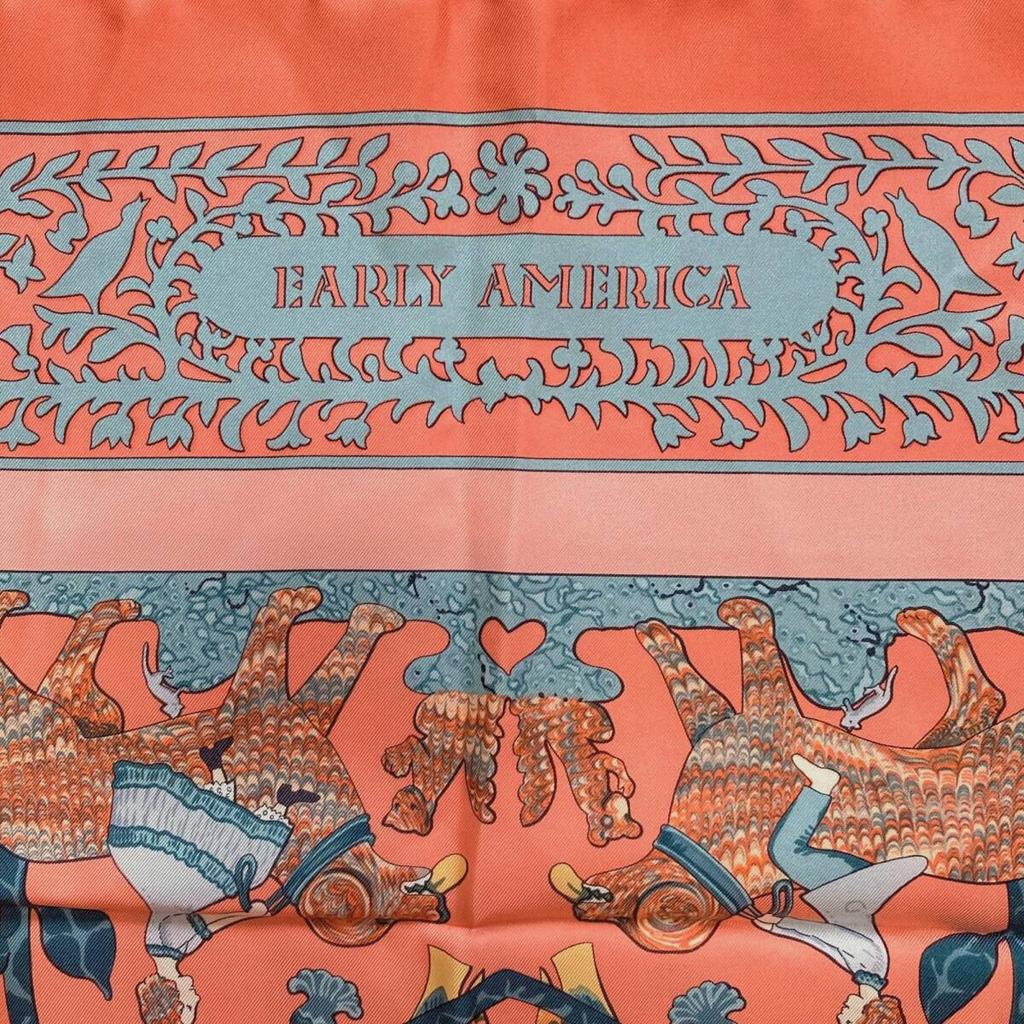 [USED]HERMES Carre EARLY Salmon Pink and Other [Excellent Condition] Scarf, 90, AMERICA, 100% Silk, Colors. Luxury, Popular, Rare, Brand.
