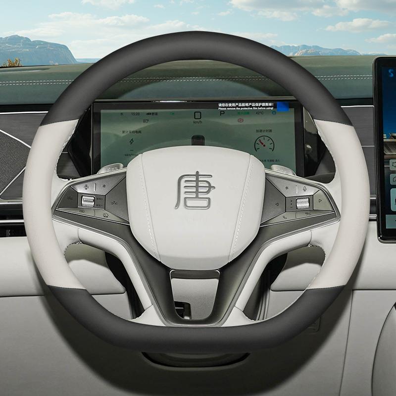 For BYD Tang L Han L Top Leather Steering Wheel Cover Non-slip Wear-resistant Car Handle Cover Four Seasons Interior Accessories