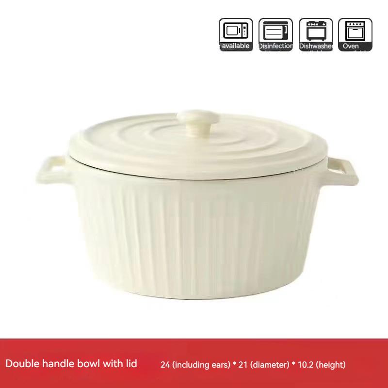 Керамическая суповая миска с двумя ушками Полосатая миска Керамическая миска для домашнего использования грязно-белый