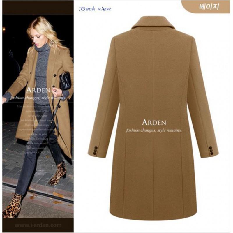 Womens Mid-Length Wool Blend Coat Double-Breasted Classic Trench Outerwear Plus Size S-5XL
