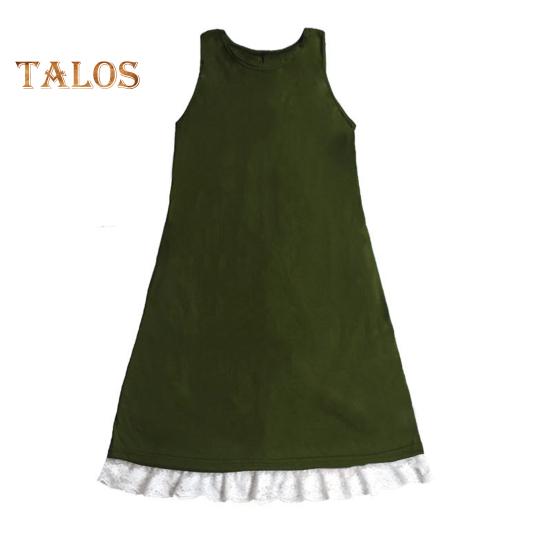 Lady Sundress with Side Pockets Lace Trim Hem A-line Sleeveless Round Neck Solid Color Mini Dress Summer Short Dress for Beach Dating Daily Wear