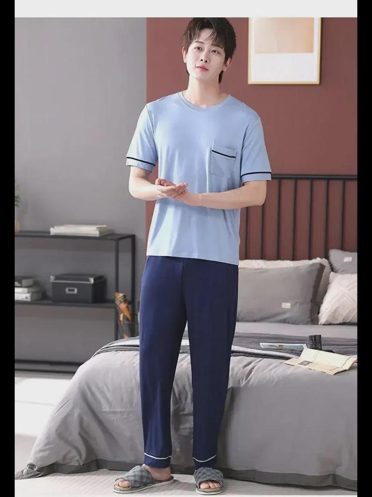 Pantaloni de pijama modal ocazional pentru bărbați – pantaloni largi, subțiri pentru acasă pentru ținute de interior/exterior