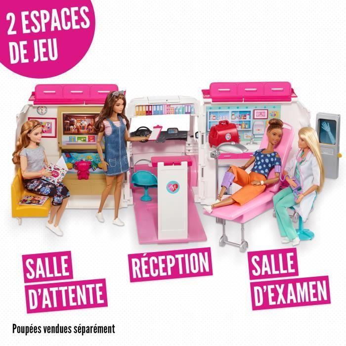 Barbie - 2-in-1 Medical Vehicle - Transformable Into a Hospital - Sounds and Lights - Ages 3+ - 20 Accessories