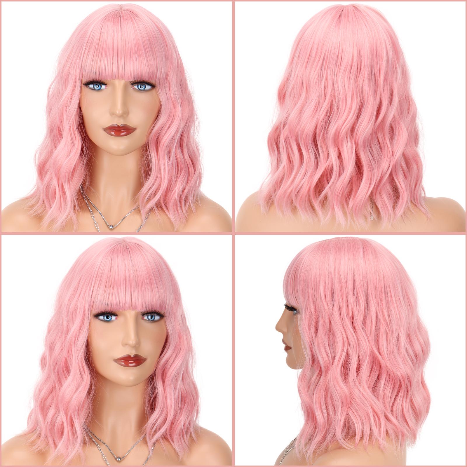 

MISSQUEEN розовые короткие волнистые синтетические термостойкие волокна парики с челкой черные коричневые парики боб для женщин косплей натуральные волосы 97c-203c