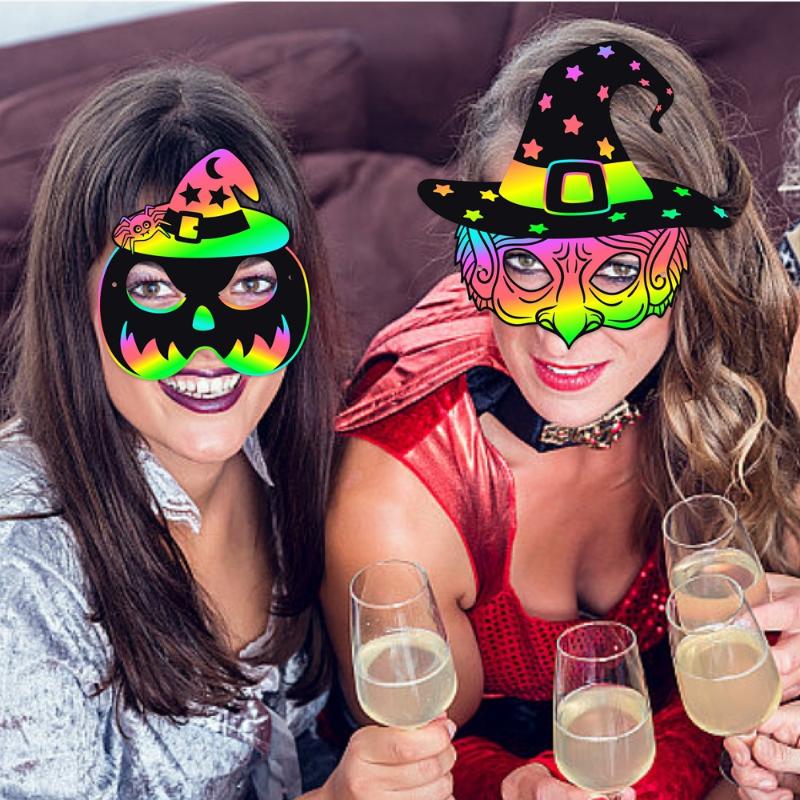 1Zestaw Halloweenowy Papier do Malowania Scratch Art Maska Malowalna Pusta Lis DIY Graffiti Maska Halloweenowa Impreza Maskaradowa Cosplay Dekoracje