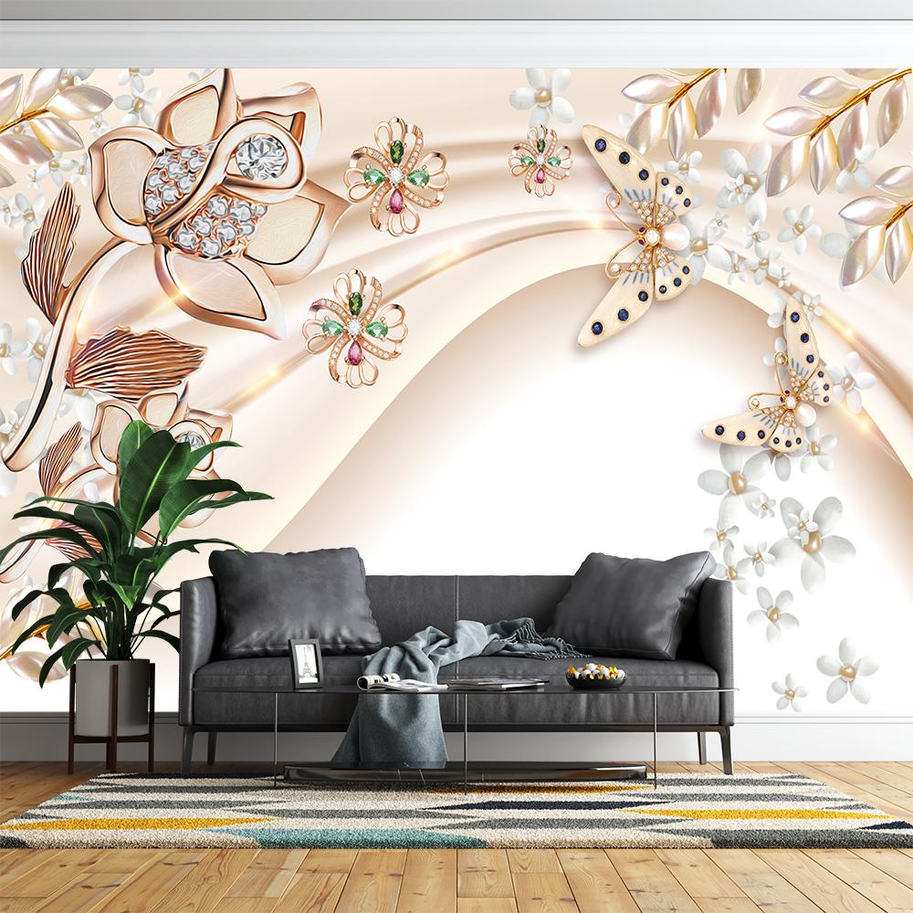 Flower Mural For Walls 3d Jewelry Diamond Flowers Embossed Wallpaper Living Room Bedroom Wall Murals
