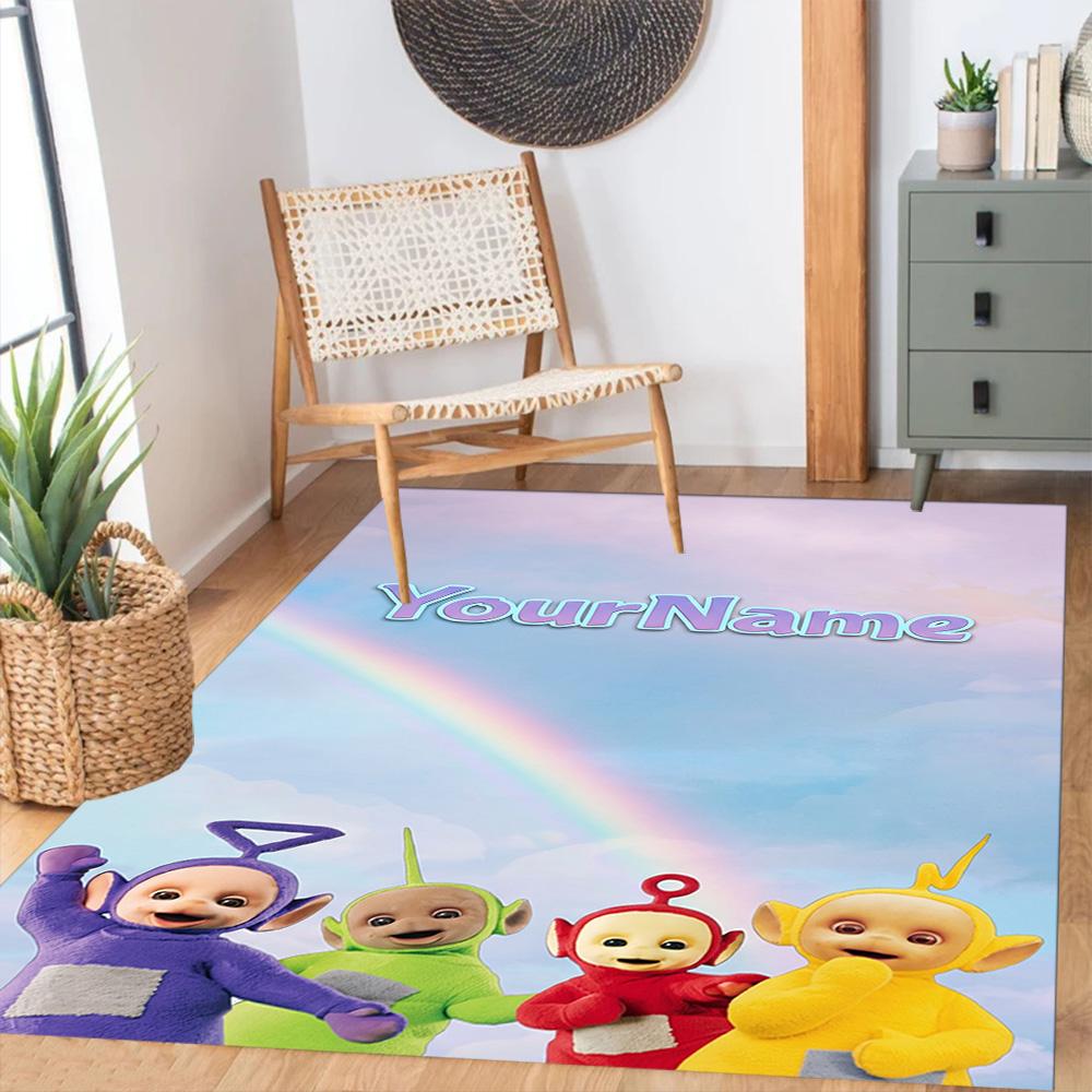 Teletubbies Customizable Name Floor Mat Design for Outdoor Game Room Study Room Kitchen Anti-slip Rug Anime Office Decor Birthday/Christmas Gift