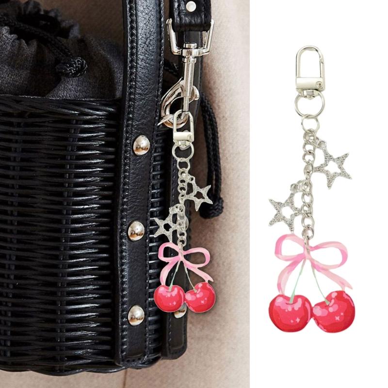 Cute Fruit Keychain Bag Charm With Cherry Strawberry Design Acrylic Alloy Hanging Accessory For Purse Backpack