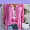 Elegant Plus Size Women Boho Long Sleeve Blouse Baggy Tops With V Neck Design