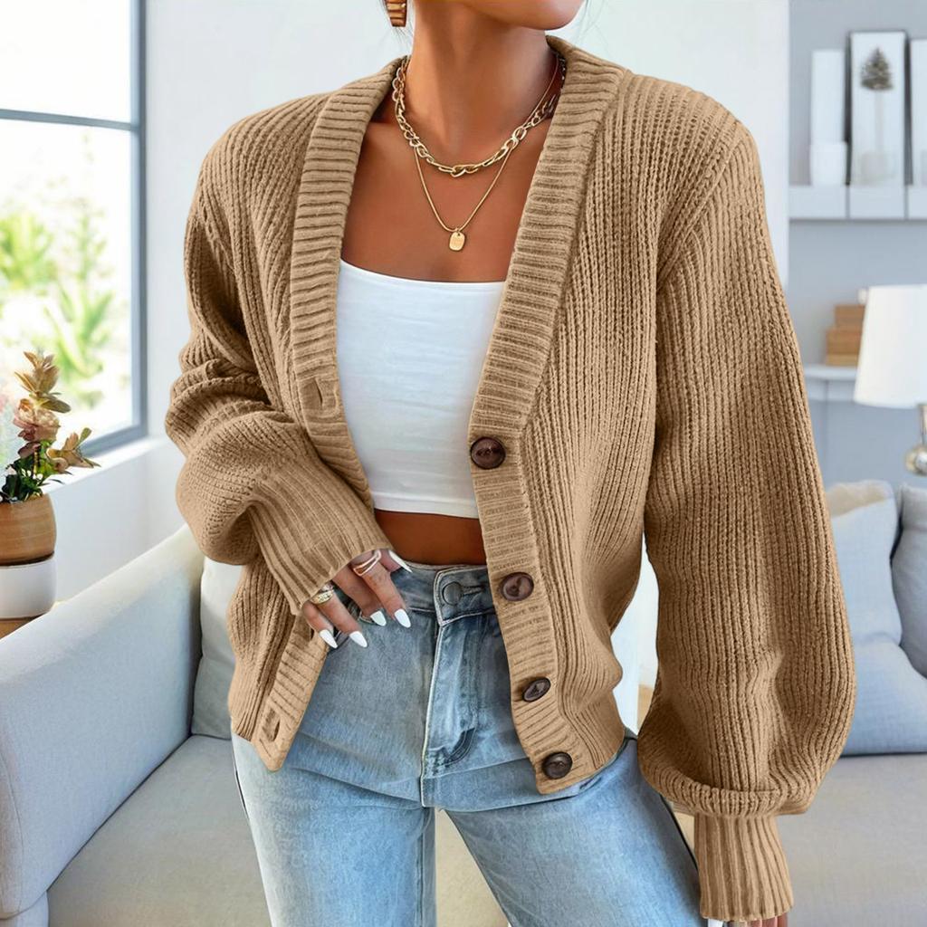 Women's Fashion Casual Knit Cardigan V-Neck Single Breasted for Fall Winter