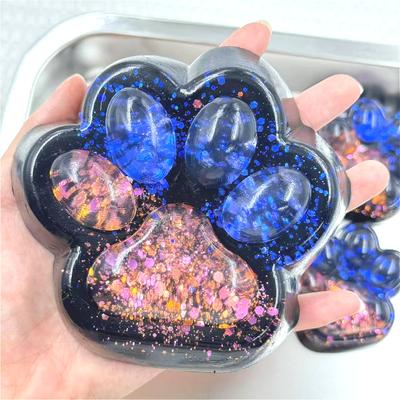 Black Blue Pink Glitter Cat Paw Squishy Soft TPR Squeeze Toy Stress Relief Fidget Toy Transparent Sequins Paw Sensory Gift