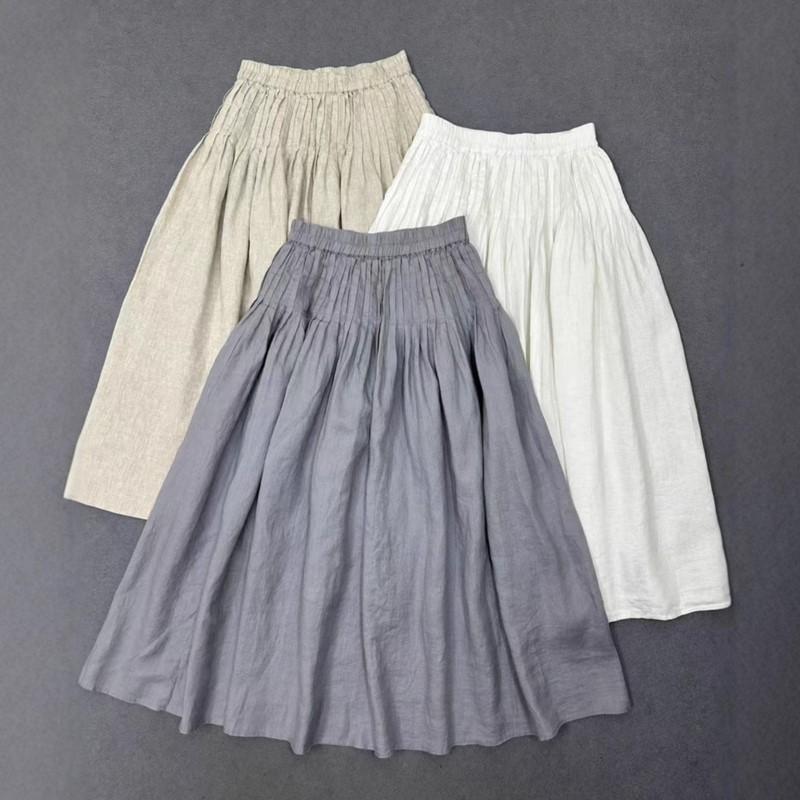 Johnature Japanese Pressed Drawstring Skirts Spring Summer Casual Versatile All Match Women Skirts