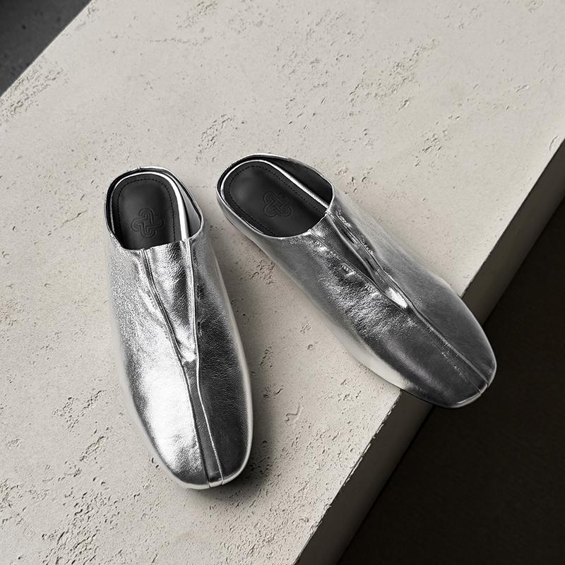 Fashion 2025 New Fashion Square Toe Flat Shoes Women Spring Summer Office Lady Party Genuine Leather Shoes Woman Mueller Slippers