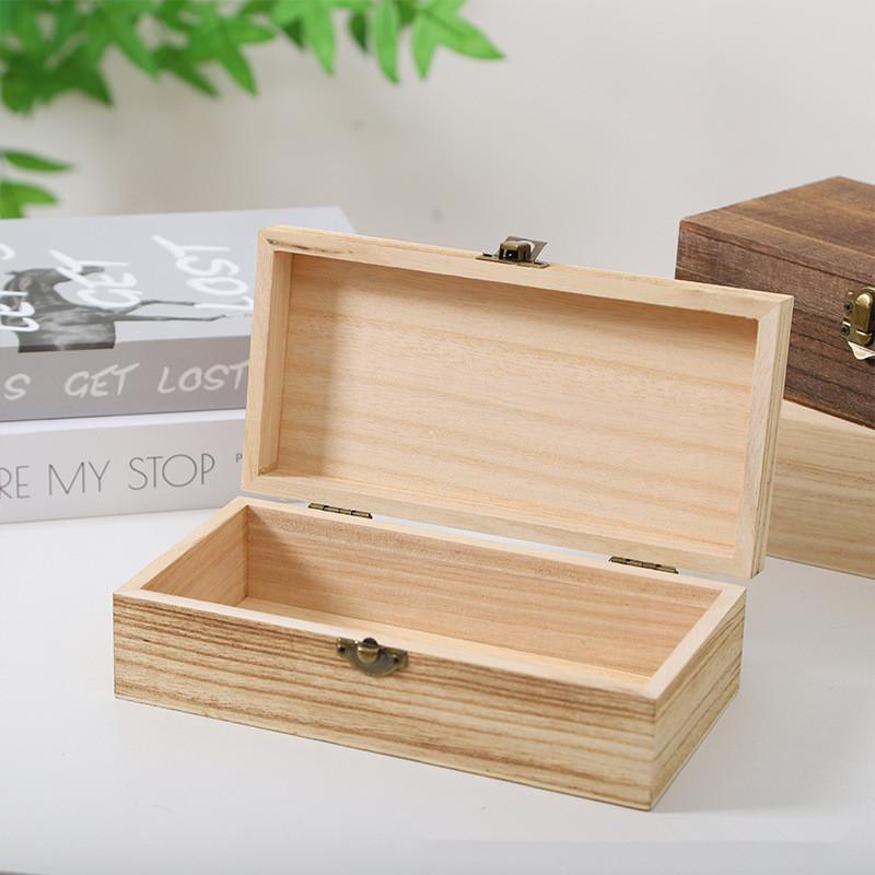 Rectangular Wooden Storage Box Organizer Wooden Storage Case Simple Storage Container Dust-Proof With Lock Jewelry Box Case