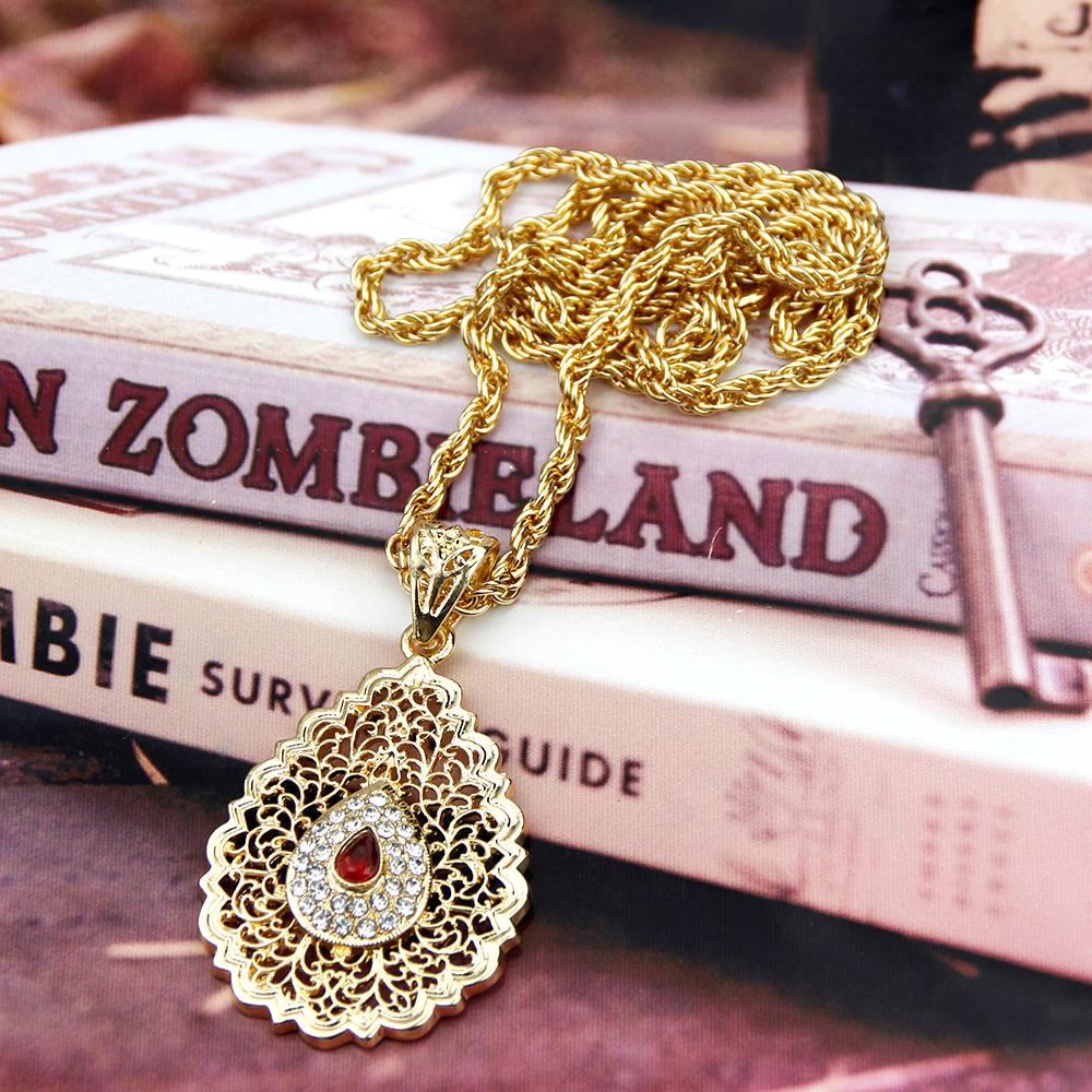 

Новое женское ожерелье золотого цвета, полое металлическое длинное ожерелье с арабесками и листьями, цепочка для невесты, свадебные украшения красный